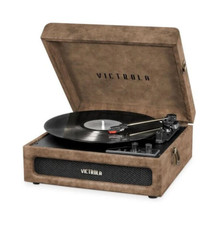 Victrola Brooklyn Suitcase Record Player - Lambskin Brown