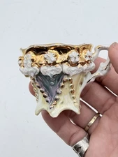 Antique German Porcelain Demitasse Cup Yellow Gilt Floral Rococo c.1900