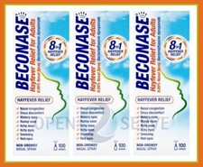 3x Beconase 8in1 Hayfever Relief Nasal Spray Effective Allergy Relief-100 Sprays