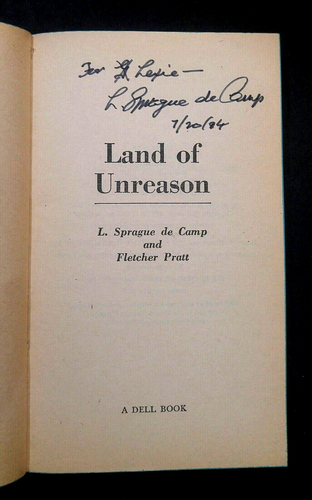 L Sprague de Camp SIGNED novel LAND OF UNREASON fantasy paperback Fletcher Pratt - Picture 2 of 6