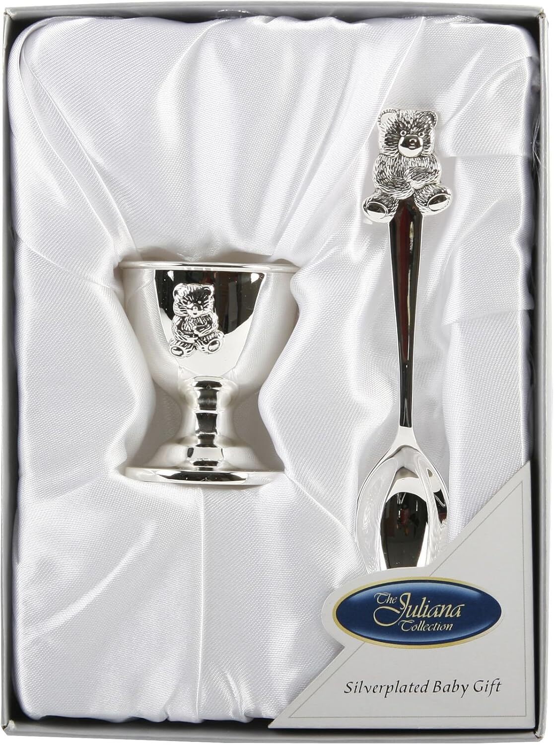 Посеребренная плюшевая ложечка и чашечка для яиц - Подарок новорожденному на Крестины для мальчика или девочки 8490₽