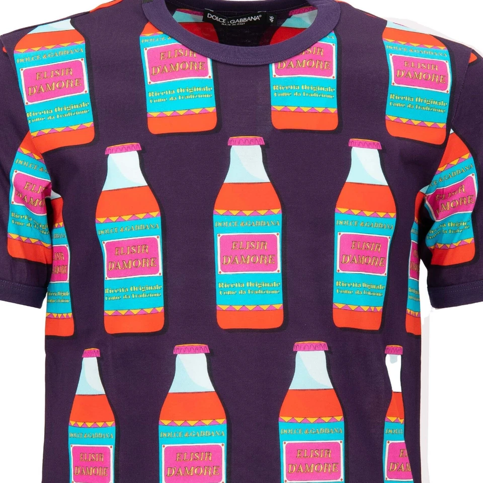 Camiseta de algodão Dolce & Gabbana Amore Love garrafa elixir logotipo estampa roxa 12412 - Imagem 4 de 4