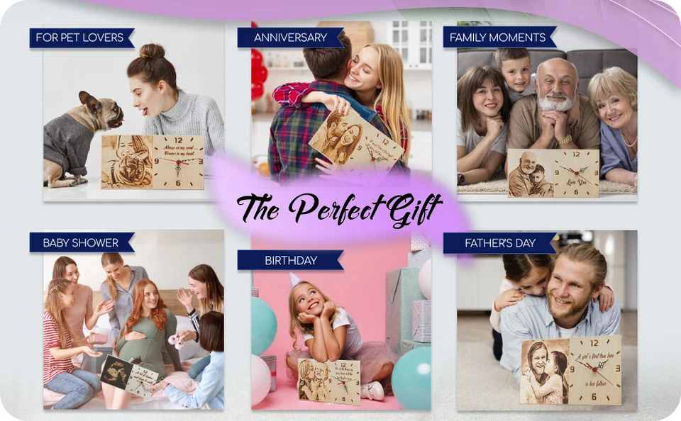 Personalized Wood Burned Desk Photo Clock - Custom Fathers Day Gifts -Pyrography - Image 3 of 4