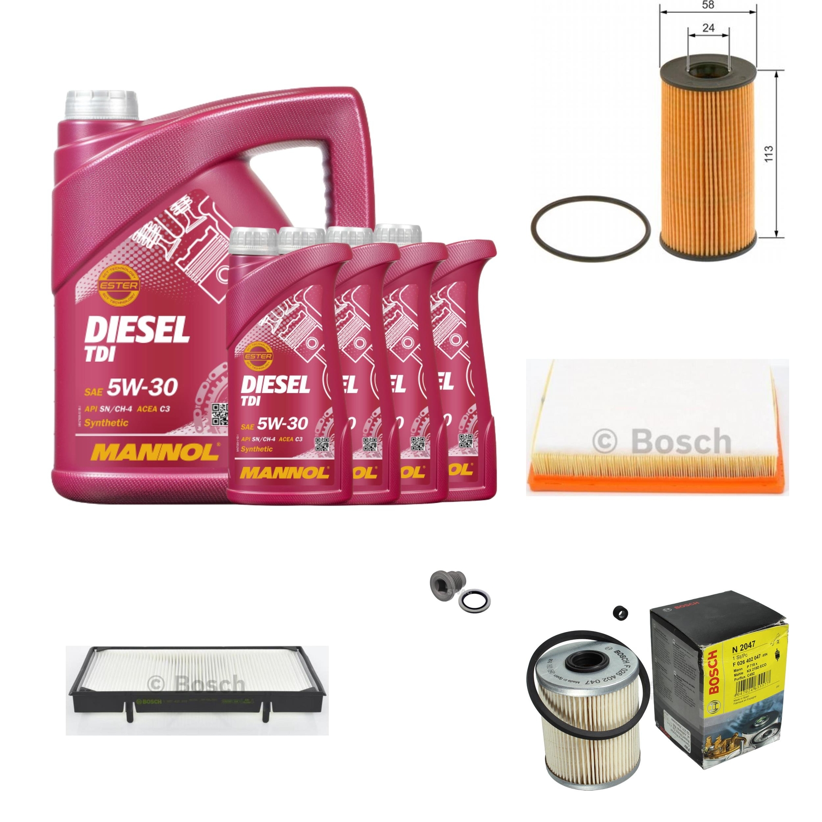 BOSCH inspektionspaket 9 L MANNOL DieseL TDI 5W-30 für Opel Vivaro Kasten 2.0