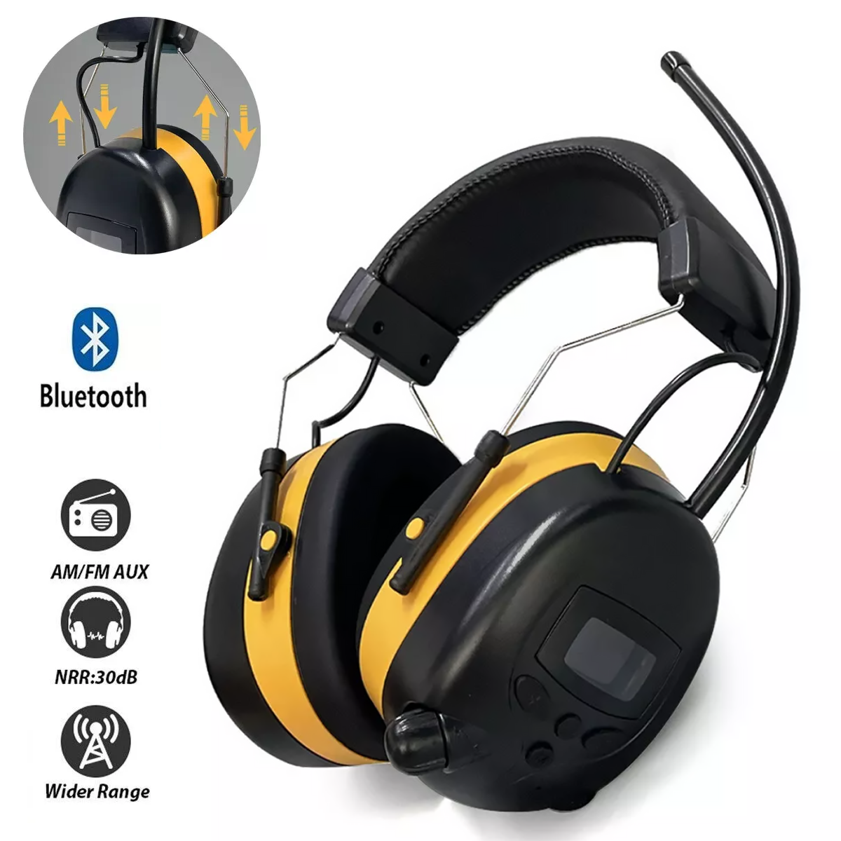 FM Radio Headphones with Digital Display Noise Cancelling Earmuffs