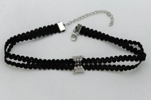 Heiß Damen Silber Glitzer Fancy Mode Schwarz Stoff Elegant Halsband Halskette Schmuck - Bild 3 von 9