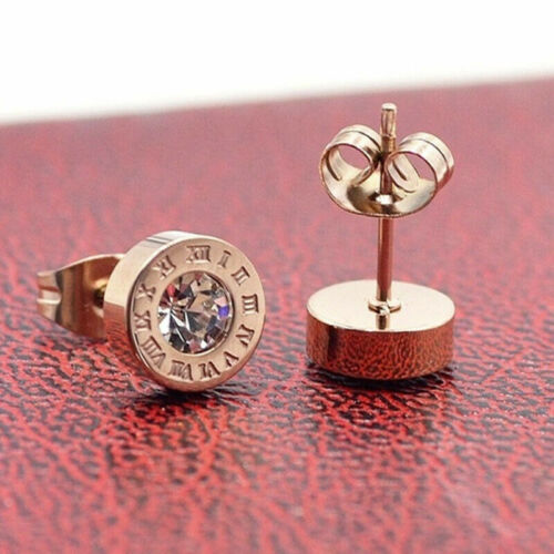 Silver Roman Numerals Rose Gold Titanium Steel Circular Earring Wedding Jewelry  - Photo 1/7