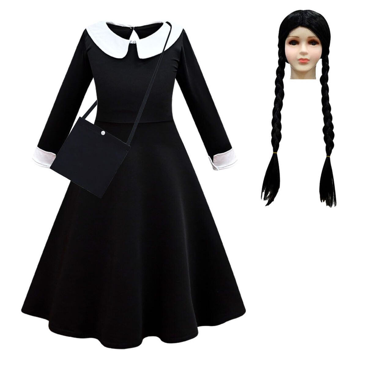 Kids Wednesday Addams Cosplay Costume Dress Addams Family Girls Halloween  Outfit