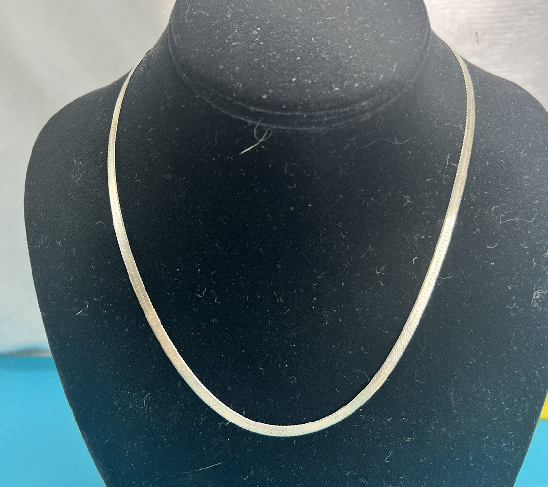 Herringbone 925 Solid Silver Chain 18”, Signed It… - image 1