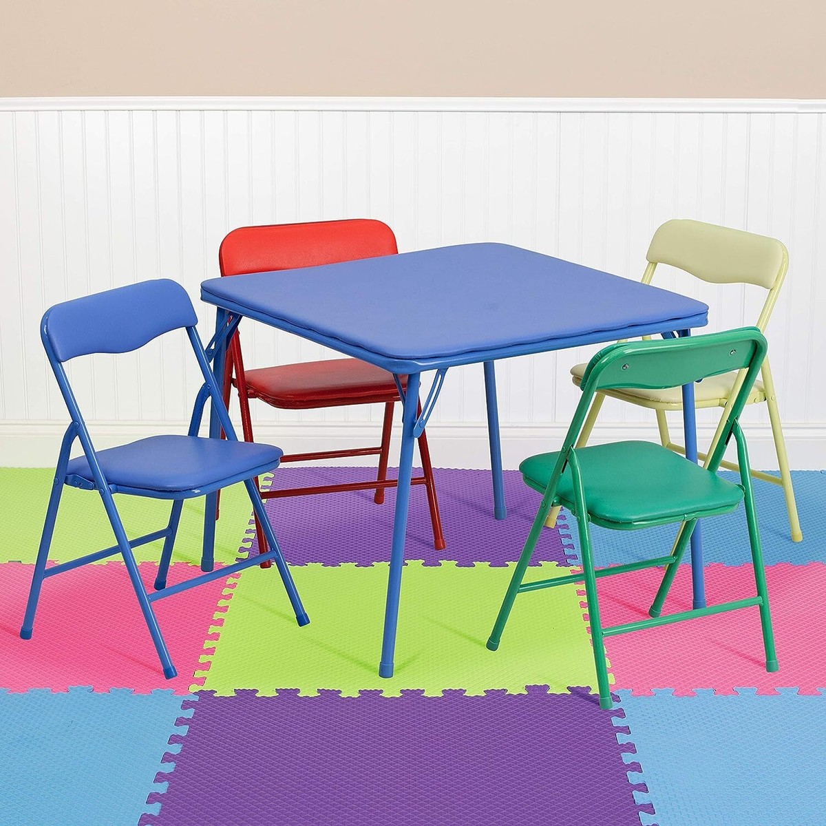 Flash Furniture Mindy Kids Colorful Folding Table and Chair Piece Set,  Blue