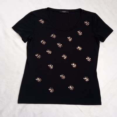MaxMara Weekend black T-shirt with crystal decorations Sz L