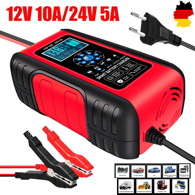 Auto Batterie Ladegerät 12V-10A 24V-5A Lithium LiFePO4 AGM GEL SLA Reparatur EU