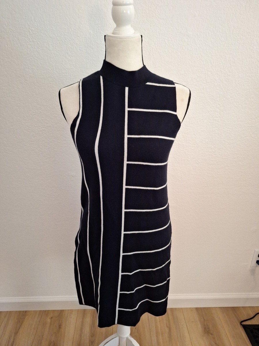 Topshop Sleeveless Multi-Striped Soft Navy Knit Sweater Dress Women's Size 4
