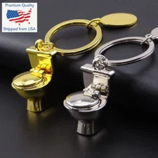 Miniature Toilet Bowl Keychain Chrome / Gold Funny Gag Joke Gift - USA SELLER