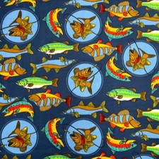 Fish Tales Navy Print Fleece Fabric - 60" Wide - Sold by The Yard  Bolt