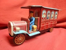 Vintage Tin Trolley Car Modern Toys Japan 1960s 13" 