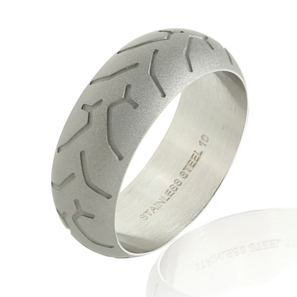Anel masculino cinza aço inoxidável cúpula pneu banda de rodagem aliança de casamento hip hop driver - Imagem 3 de 4