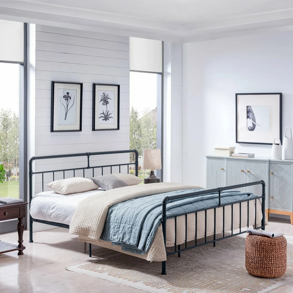 Gray metal queen headboard deals
