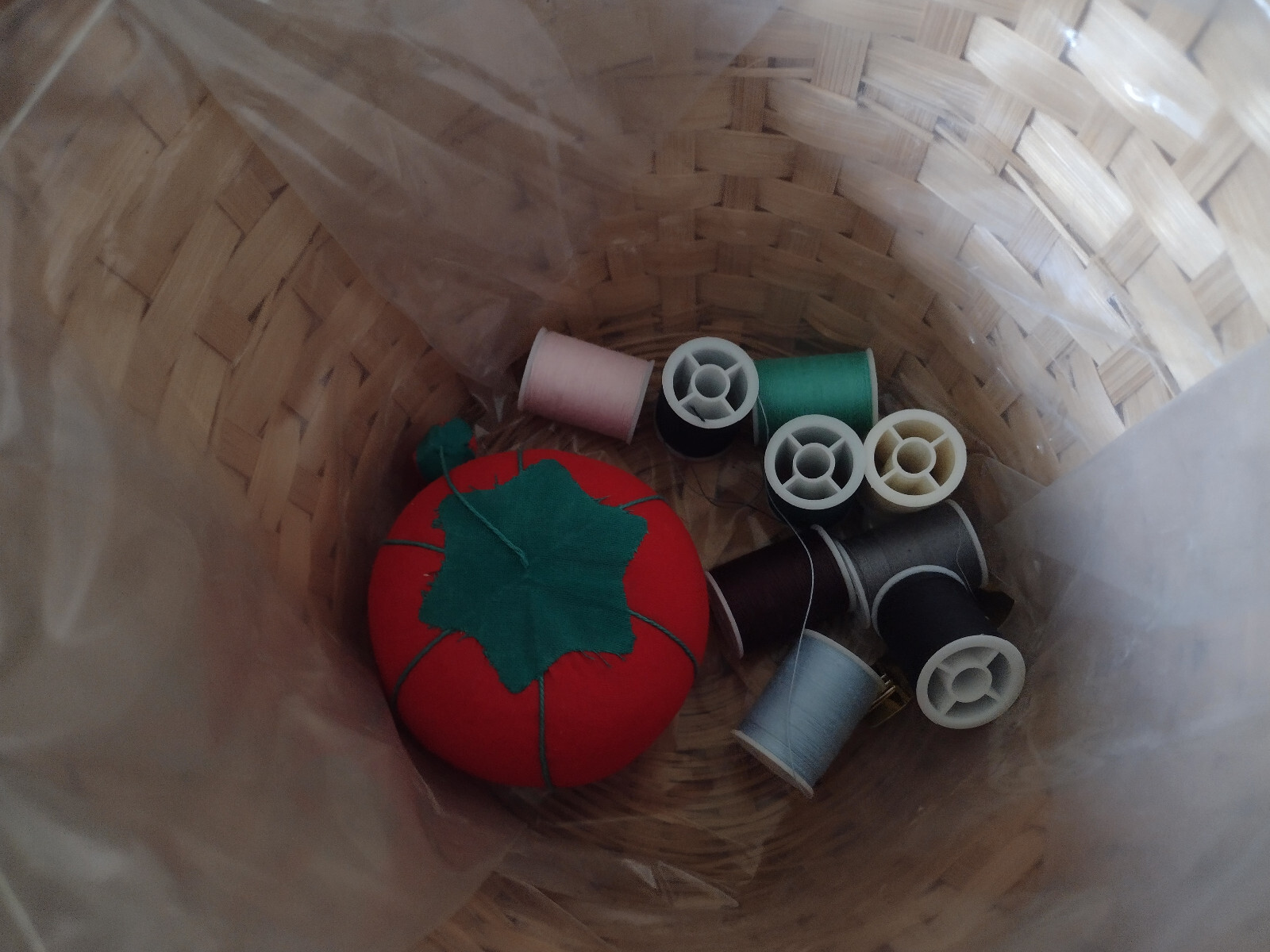 Sewing Basket Round Ornate Decorated White Lace Trim with Accessories