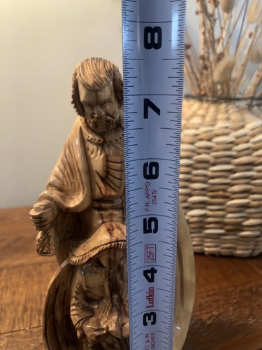 Hand Carved Bethlehem Olive Wood Holy Family Christian Statue w/ Baby Jesus 7.5" - Picture 7 of 10