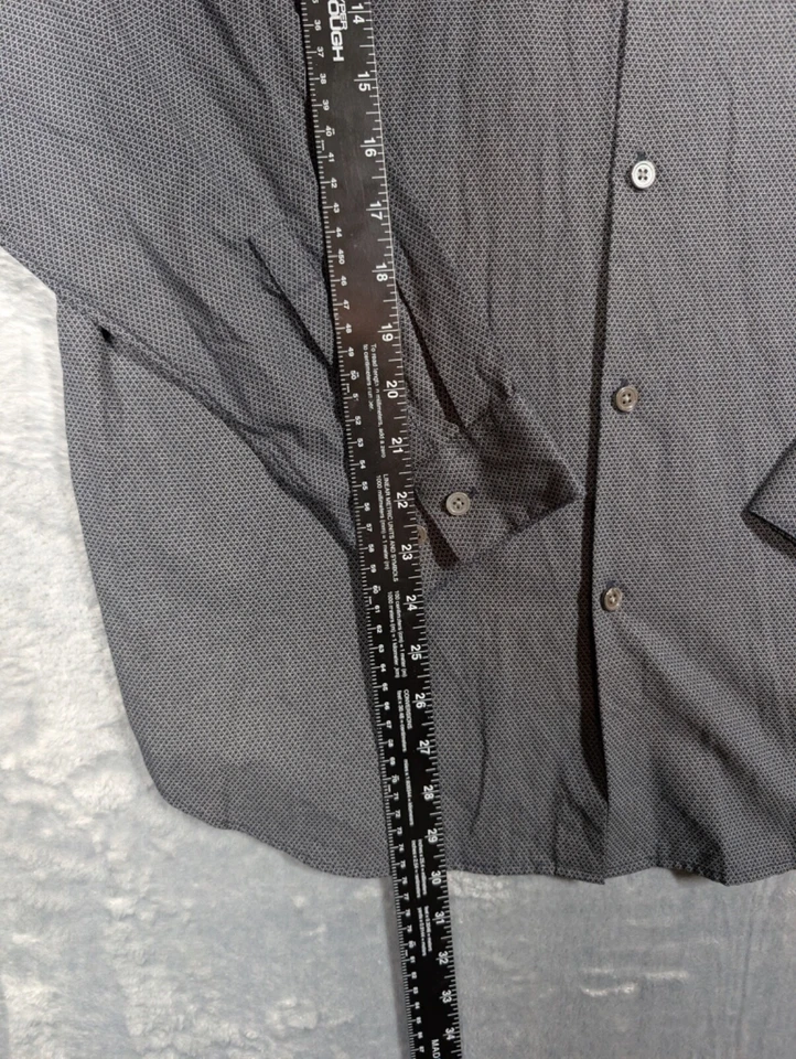 Theory Mens Shirt Large Black Button Up Geometric Stretch Preppy Casual - Image 2 of 4