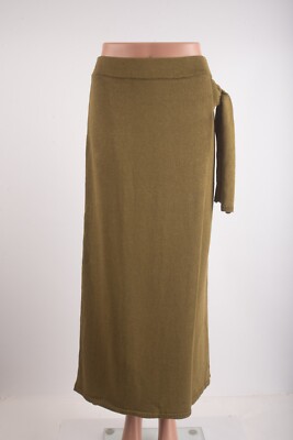 Massimo Dutti Womans Wrap Skirt Midi S Olive Green Knit Knot Sash 5231/676 NWT