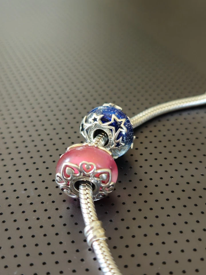 Set Of 2  New Pandora Murano Charms Reveal Your Love Pink & Galaxy Blue Star - Image 2 of 4
