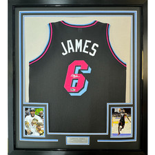Framed Facsimile Autographed LeBron James 33x42 Black Reprint Laser Auto Jersey