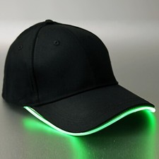 Green LED Light Black Baseball Cap Hat Glow Brim Night Party Adjustable- Running