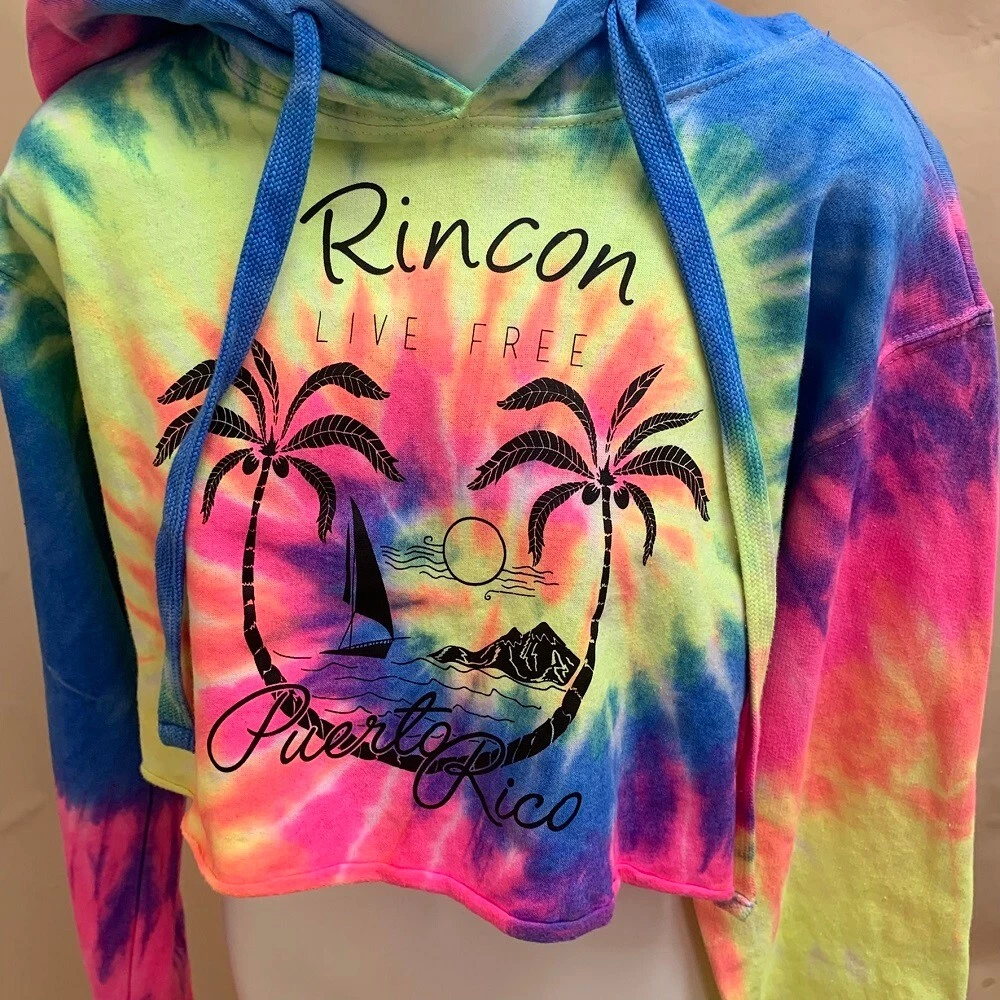 Born in Brooklyn L Hoodie Cropped Sweatshirt Tie Dye Puerto Rico Palm Tree  New | eBay