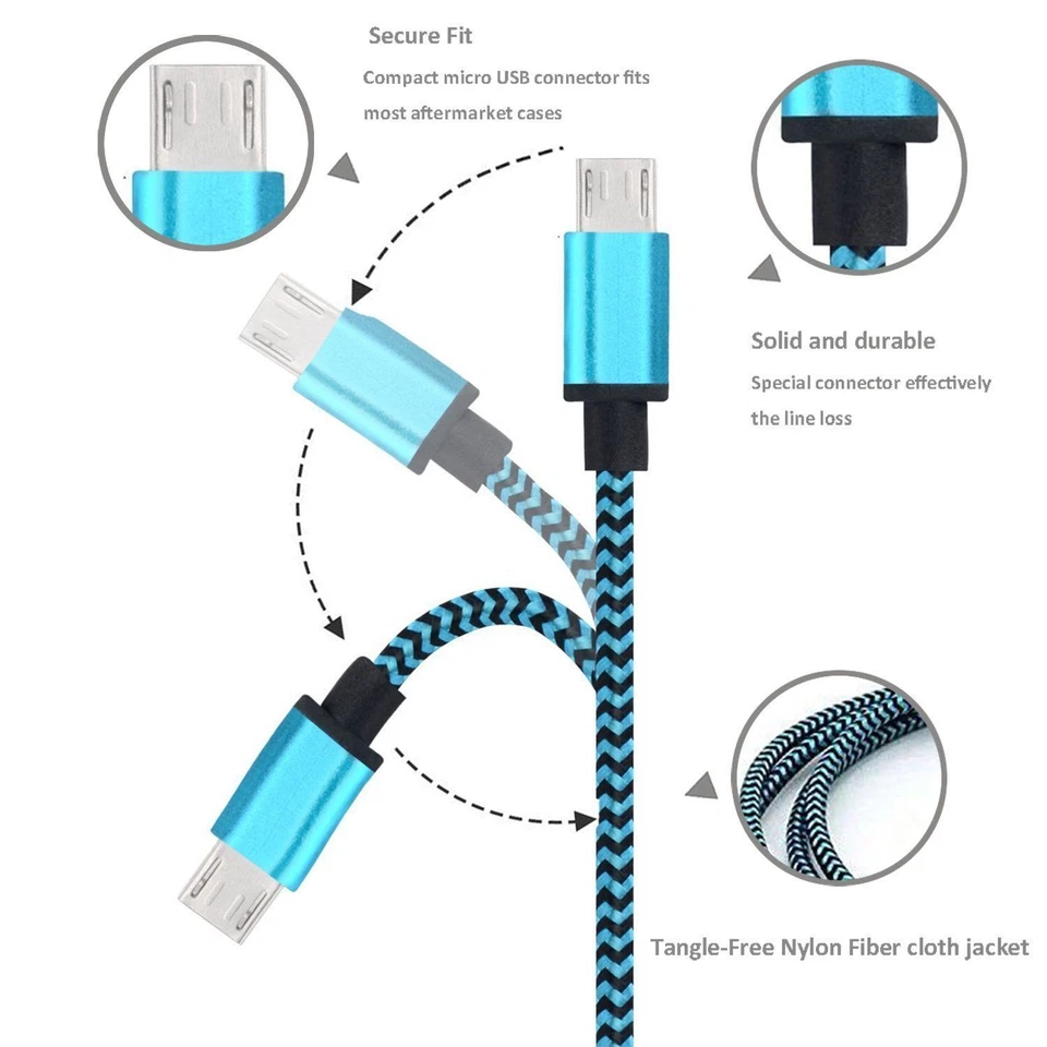 1M/2M Micro USB Thin Braid Rope Sync Data Cable for Samsung LG HTC Huawei Xiaomi - Image 2 of 4