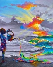 Colorful Beach Ocean Rainbow Large Decal 19" Vinyl Art Mural Home Decor