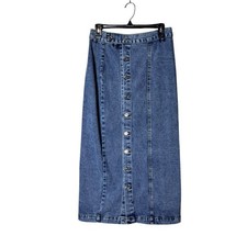 Vintage Y2K Denim Maxi Button Skirt Medium 90s Western Ranch Festival Blue Jean