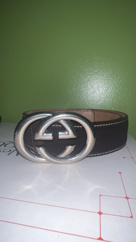 Gucci Black GG Logo Buckle  Belt Adjustable Size 29/30