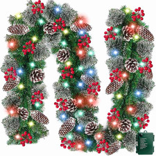 Timer 8 Modes - 9 Ft by 10 Inch Prelit Christmas Garland with 50 Colorful Lights