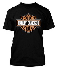 Harley-Davidson Men's Orange Bar  Shield Black T-Shirt