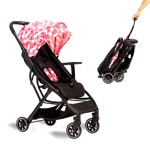 Compact Pink Portable Stroller with Auto Fold & Sun Canopy for Travel