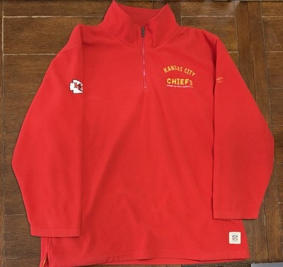 Vintage Reebok Size 2XL Mens Kansas City Chiefs Red Fleece 1/4 Zip NFL Jacket 