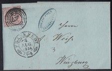 Thurn und Taxis Brief EF Minr.9 Frankfurt 4.8.1854 Nr.-St.220 gel. W&uuml;rzburg