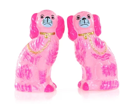 Staffordshire Neon Pink Small Dogs Pair-Cody Foster Collection-6''H