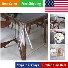 Clear Vinyl Tablecloth Protector Waterproof/Oil-Proof Plastic Rectangle Trans...