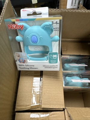 Nuby Wrist Grip Teething Mitten - Soft Silicone - Easy-to-Clean - Fun & Playful