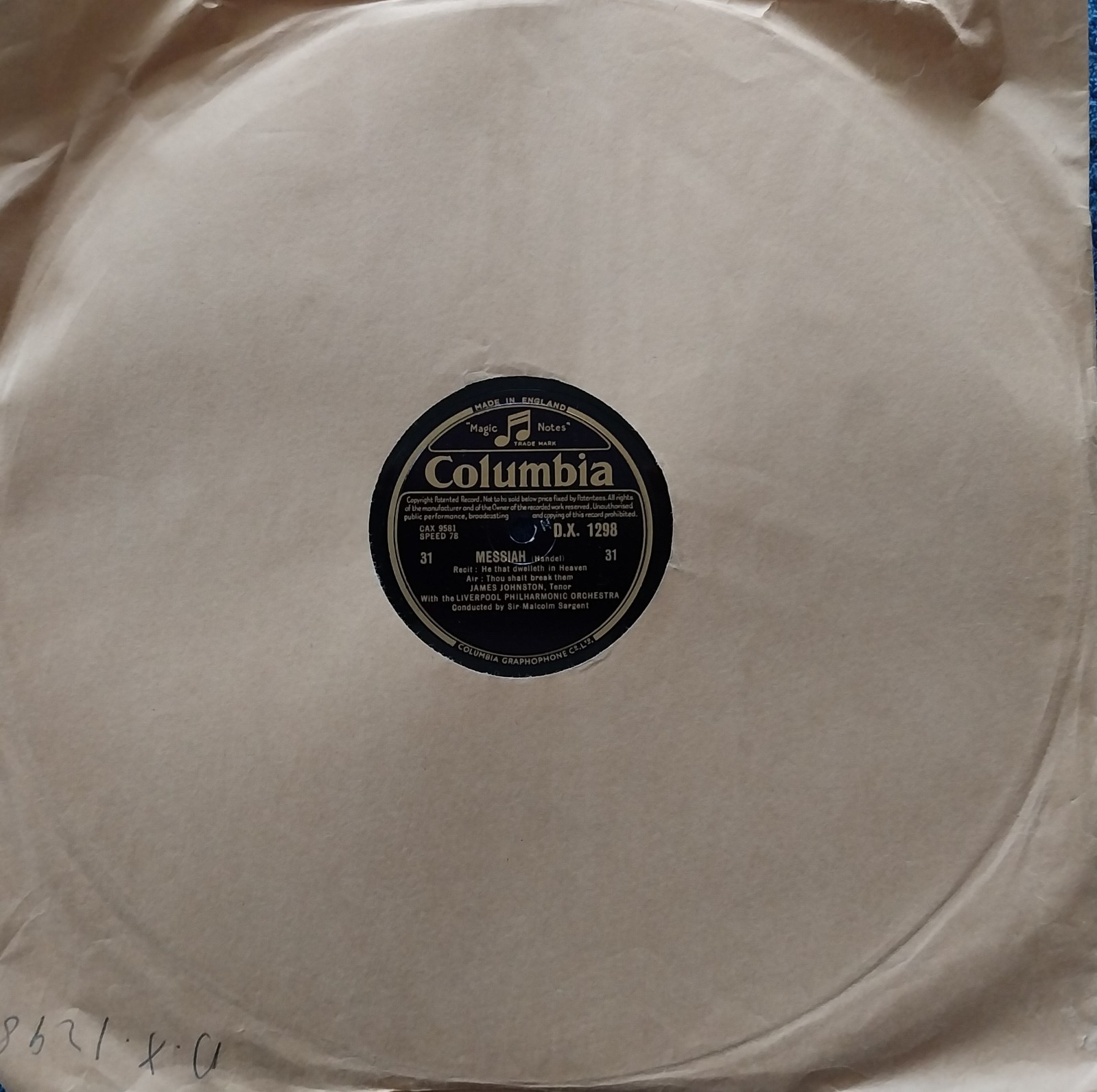 Liverpool Philharmonic: Messiah Handel 12" Shellac 78 Excellent Condition