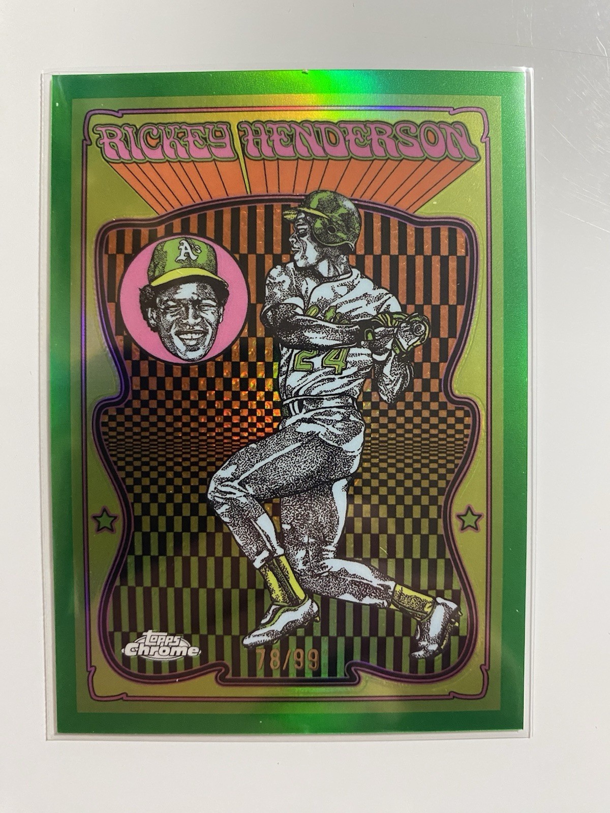 2025 Topps Chrome Rickey Henderson Ultraviolet All-Stars Green Refractor #78/99