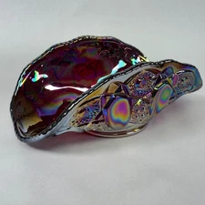 L E Smith Ruby Red Iridescent Heavy Carnival Glass Quintec Banana Bowl