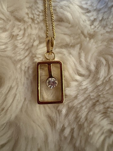 Gold Tone Rectangle With Dimante Drop Inside Necklace