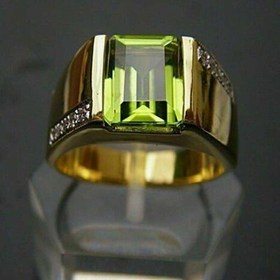 Grün Smaragd 3,50 Kt Diamant Herren Ring Verlobungsring Gelbgold-Finish Silber