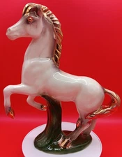 Mid Century Modern CALIF USA POTTERY WHITE GREEN & GOLD GILT HORSE FIGURINE