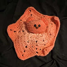Handmade Mini Crocheted Bear Lovey Security Blanket Plush Peach/Pink 2024