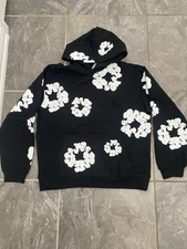 Denim Tears Black and White Cotton Wreath Hoodie Size Medium